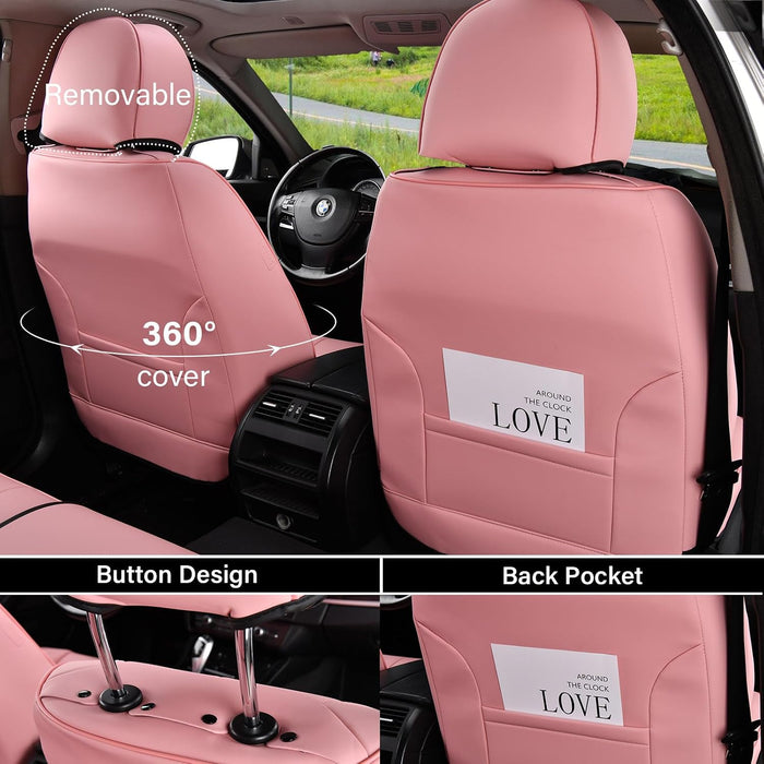 Car Seat Covers Full Set, Seat Covers for Cars, Pink Car Seat Protector Waterproof, Nappa Leather Car Seat Cushion, Car Seat Covers Front Seats and Back Fit for Most Cars