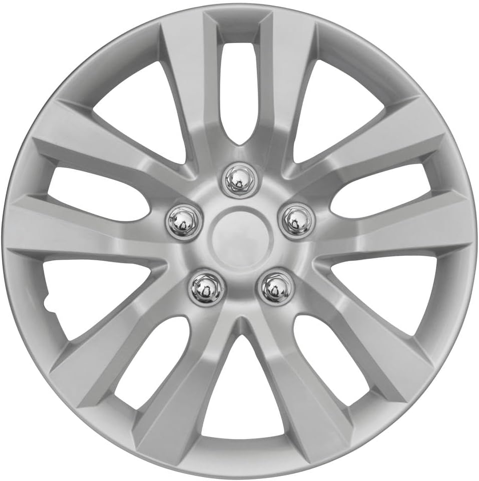 (4-Pack) Premium 16 Inch Rim Wheel Cover Hubcaps for Cars Trucks Suvs Vans, Direct OEM Replacement Universal Fit Snap-On ABS Hubcaps 16 Inch Wheel Covers - Set of 4 Hub Caps - 10-Spokes Silver
