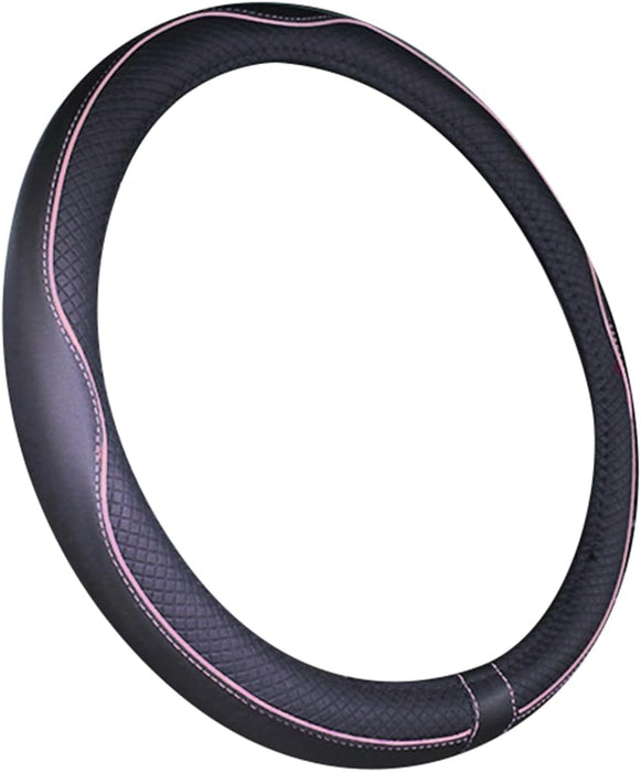 Universal Standard Size Steering Wheel Cover Anti-Slip,Safety,Soft,Breathable,Durable,Full Surround,Comfortable Grip Microfiber Leather (14.5-15 Inch,Black Pink)