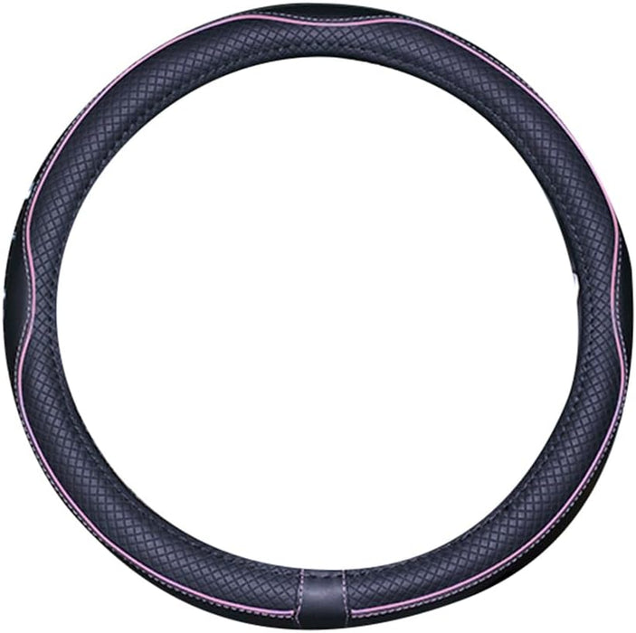 Universal Standard Size Steering Wheel Cover Anti-Slip,Safety,Soft,Breathable,Durable,Full Surround,Comfortable Grip Microfiber Leather (14.5-15 Inch,Black Pink)
