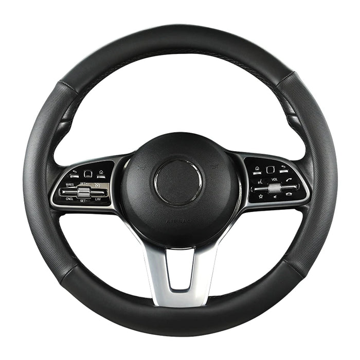 15 Inch Universal Premium PU Leather Steering Wheel Cover, Full Wrap Anti-Slip and Breathable Design for Car, Black
