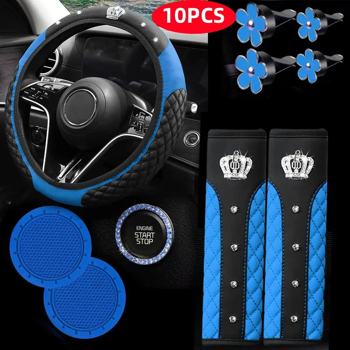 10Pcs Universal Luxury Car Steering Wheel Cover, Shoulder Protector with Daisy Vent Clips - Value-Added Combo Set, Non-Slip Breathable All-Season Interior Decor Gift for Most, Steering Wheel Cover, Steering Wheel Cover for Car