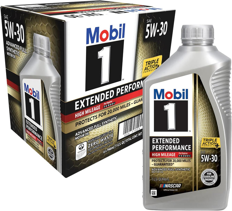 1 Extended Performance High Mileage Full Synthetic Motor Oil 5W-30, 1 Quart (6-Pack)