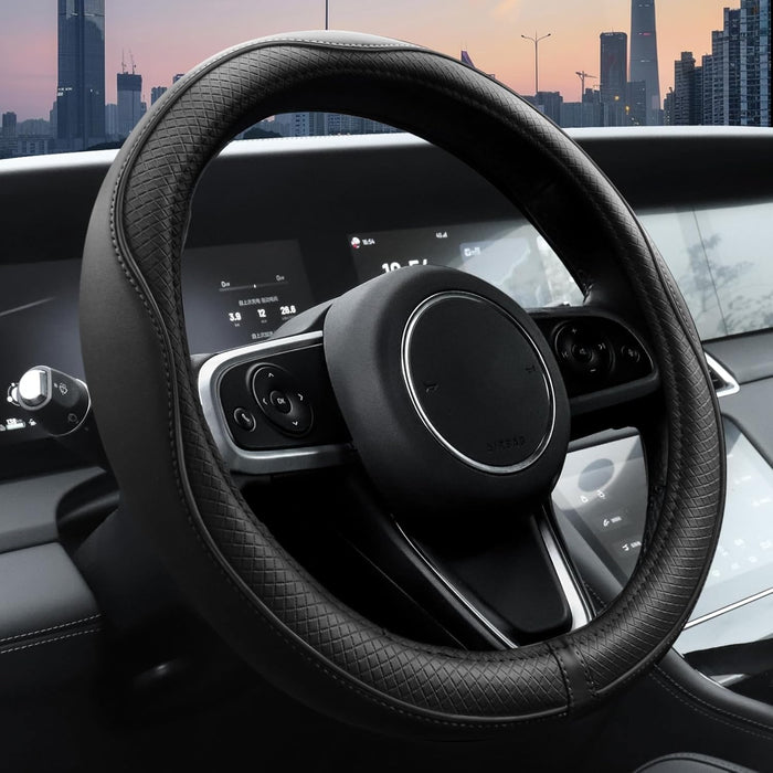 Car Steering Wheel Cover, Microfiber Leather Steering Wheel Covers with Anti-Slip Lining, Universal 14.5-15 Inchs Black