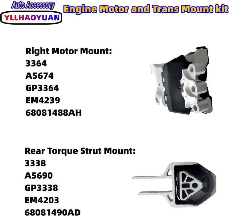 Engine Motor Mount Set 3Pcs Fits for 2013 2014 2015 2016 Do-Dge Dart 2.0L 2.4L A5674 A5690 A5822 A5823 3364 3338 3385 68081488AH 68081490AD 68171877AC