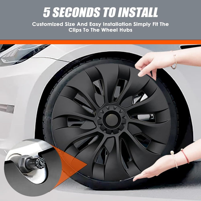 Wheel Covers for Tesla Model 3 2017-2023 18 Inch | 4 Pack ABS Model 3 Hubcaps OEM Replacement and Rim Protectors Exterior Accessories Matte Black