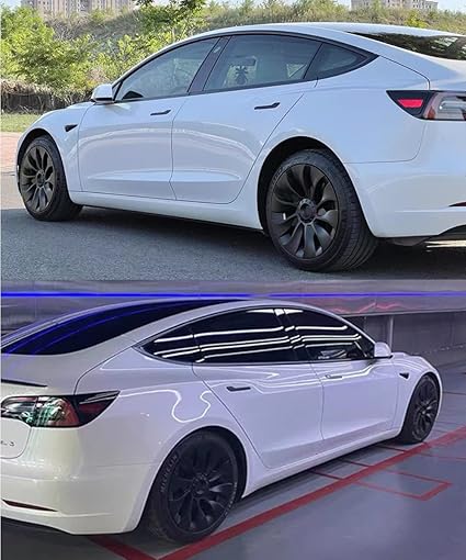 Hubcap Wheel Cover Replacement Compatible with 2017-2023 Model 3 R18 Aero Hub，Uberturbine Style Wheel Rim Protector ABS Kit Accessories Improvement -Set of 4 without Center Stickers（18-Inch Black）