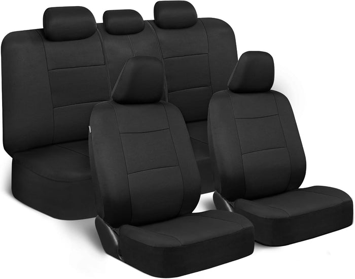 Polypro Car Seat Covers Full Set in Solid Black, Front and Rear Split Bench Seat Covers for Cars, Easy to Install Car Seats Cover Set and Accessories for Auto Trucks Van SUV - Solid Black