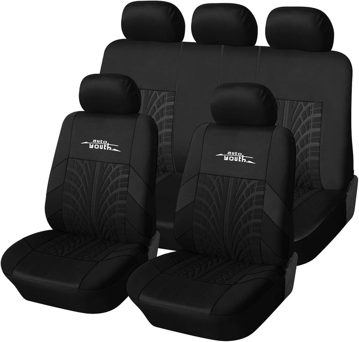 Car Seat Covers Universal Fit Full Set Car Seat Protectors Tire Tracks Car Seat Accessories - 9PCS, Red