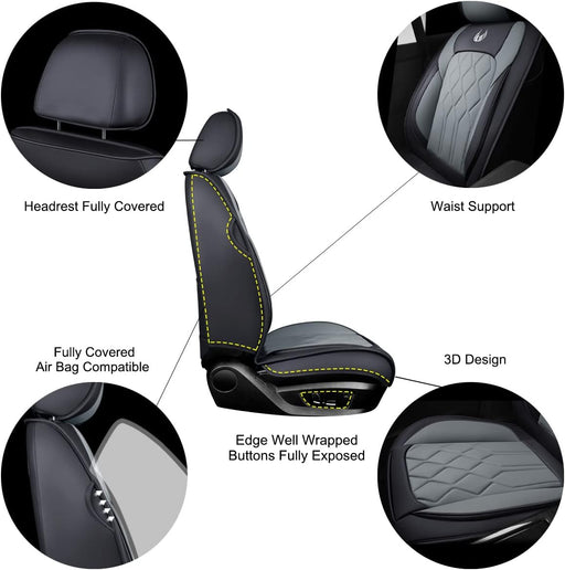 Car Seat Covers Full Set Premium Waterproof Faux Leather Cushion Universal Accessories Fit SUV Truck Sedan Automotive Vehicle Auto Interior Protector (Os010-Gray)