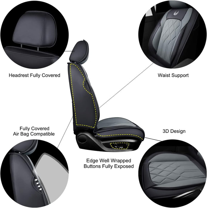 Car Seat Covers Full Set Premium Waterproof Faux Leather Cushion Universal Accessories Fit SUV Truck Sedan Automotive Vehicle Auto Interior Protector (Os010-Gray)