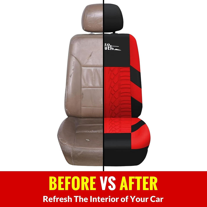Car Seat Covers Universal Fit Full Set Car Seat Protectors Tire Tracks Car Seat Accessories - 9PCS, Red