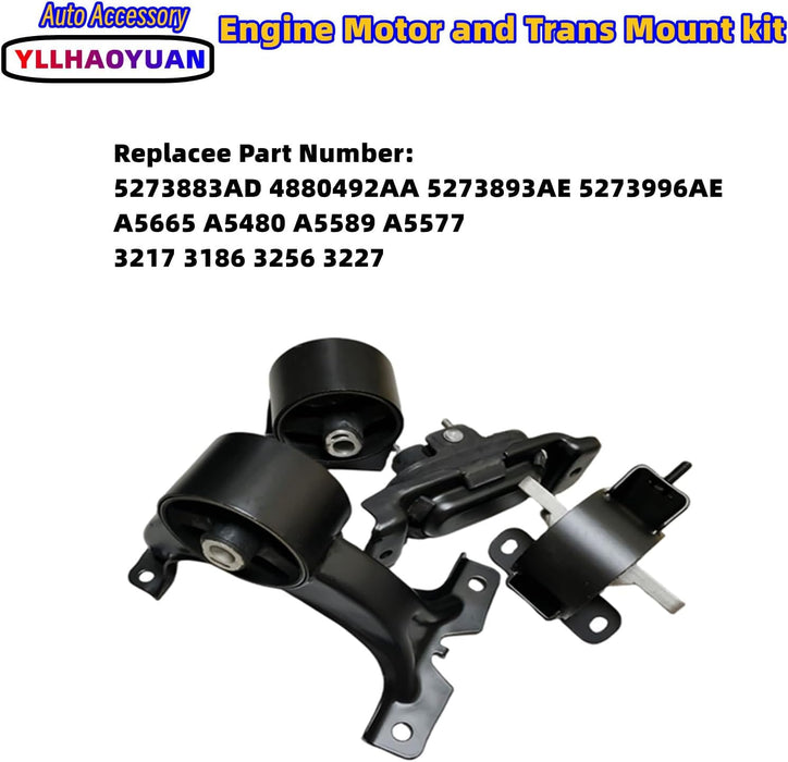 Engine Motor Mount 4Pcs for 2011-2017 Do-Dge Grand Caravan 3.6L 2012-15 Ram C/V 3.6L 2011-2015 Chrysler Town & Country 3.6L 2011-2014 VW Routan 3.6L Replacement for A5577 A5665 A5480 A5589