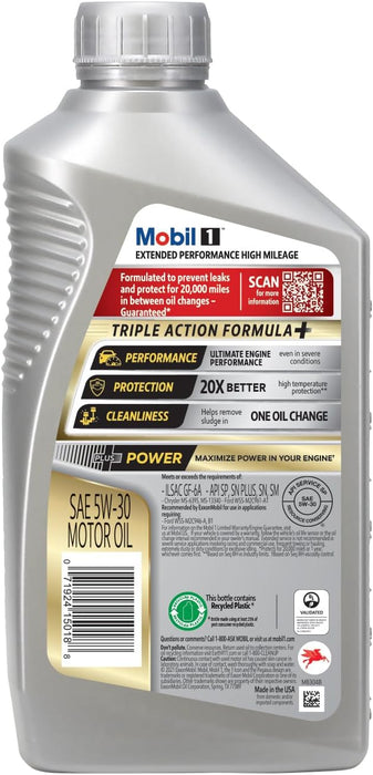 1 Extended Performance High Mileage Full Synthetic Motor Oil 5W-30, 1 Quart (6-Pack)