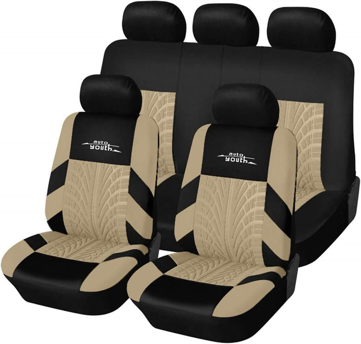 Car Seat Covers Universal Fit Full Set Car Seat Protectors Tire Tracks Car Seat Accessories - 9PCS, Red