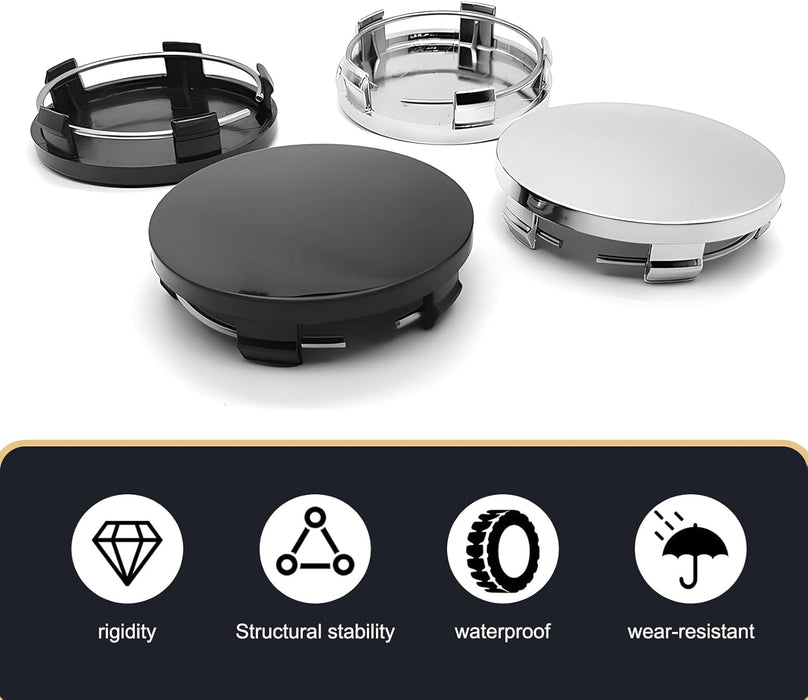 4 PCS Car Wheel Center Hub Cover, 60Mm/2.36In Outer Diameter and 56Mm/2.2In Inner Diameter, Snap-In Vehicle Rim Hub Caps Accessories (Silver)