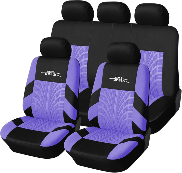 Car Seat Covers Universal Fit Full Set Car Seat Protectors Tire Tracks Car Seat Accessories - 9PCS, Red