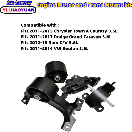 Engine Motor Mount 4Pcs for 2011-2017 Do-Dge Grand Caravan 3.6L 2012-15 Ram C/V 3.6L 2011-2015 Chrysler Town & Country 3.6L 2011-2014 VW Routan 3.6L Replacement for A5577 A5665 A5480 A5589