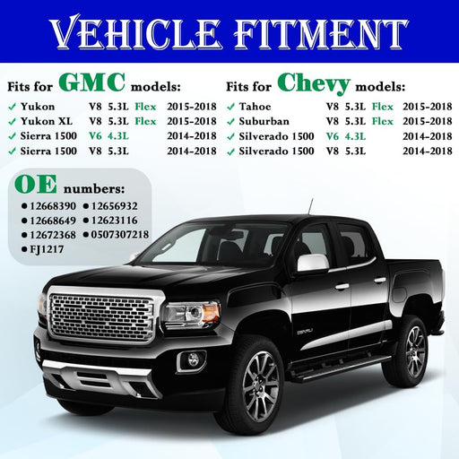 Fuel Injectors Fit for Chevy: Silverado 1500 / Tahoe/Suburban, for GMC: Yukon (& XL) / Sierra 1500, V6 4.3L / V8 5.3L, 2014-2018, OEM # 12668390, FJ1217 (8 Pcs)