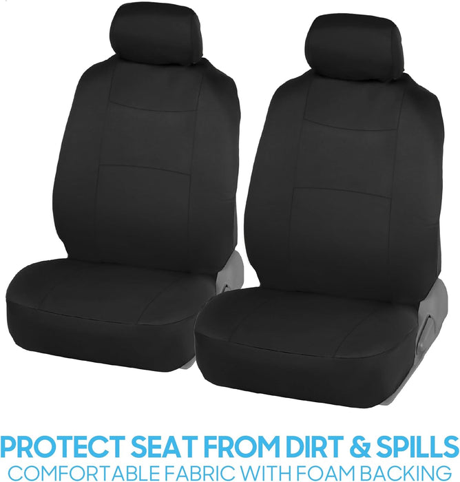 Polypro Car Seat Covers Full Set in Solid Black, Front and Rear Split Bench Seat Covers for Cars, Easy to Install Car Seats Cover Set and Accessories for Auto Trucks Van SUV - Solid Black