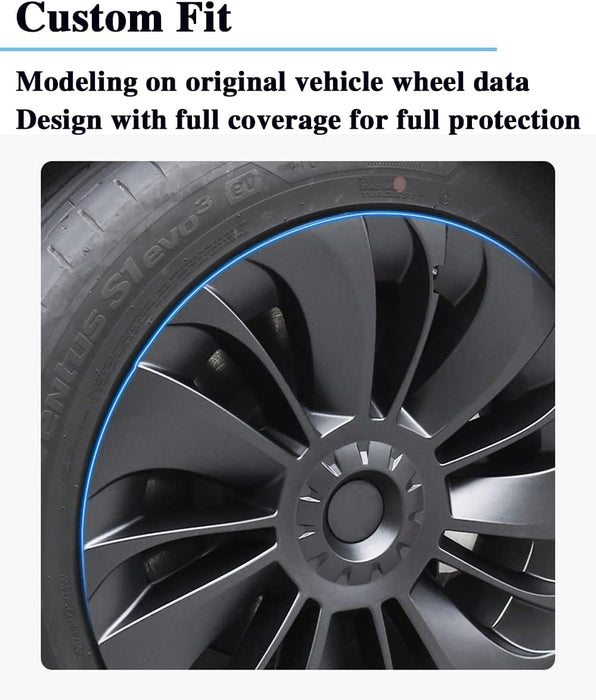 Hubcap Wheel Cover Replacement Compatible with 2017-2023 Model 3 R18 Aero Hub，Uberturbine Style Wheel Rim Protector ABS Kit Accessories Improvement -Set of 4 without Center Stickers（18-Inch Black）
