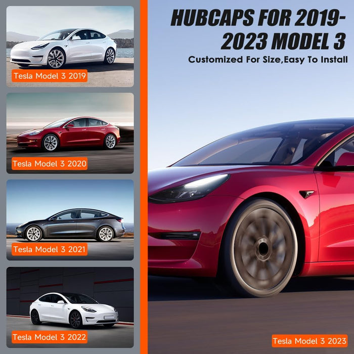 Wheel Covers for Tesla Model 3 2017-2023 18 Inch | 4 Pack ABS Model 3 Hubcaps OEM Replacement and Rim Protectors Exterior Accessories Matte Black