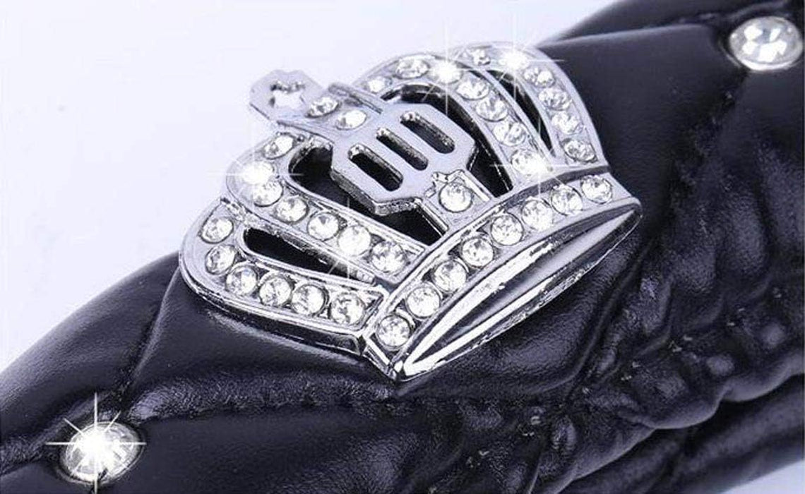 Full Sparkly Rhinestone Car Steering Wheel Cover Universal Leather Steering Wheel Cover Auto Car Styling Interior Decor Accessories (Black Crown)