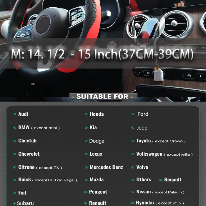 Black and Red Steering Wheel Cover Microfiber Leather Sporty Car Accessories for Men and Women,Breathable Non-Slip Universal Fit 14 1/2-15 Inch