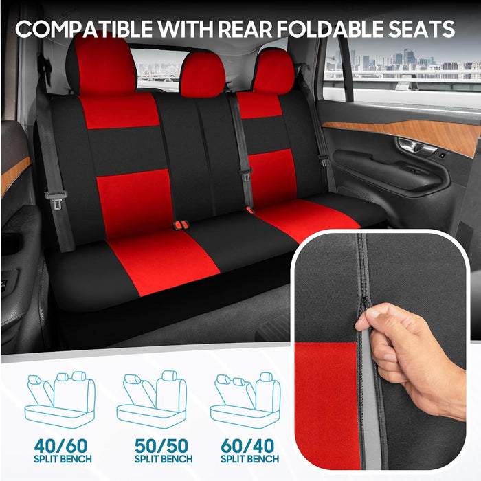 Revamp Your Ride with Our Stylish Red and Black PolyPro Car Seat Covers Full Set – Easy Installation for Front and Rear Seats in Trucks, Vans, and SUVs