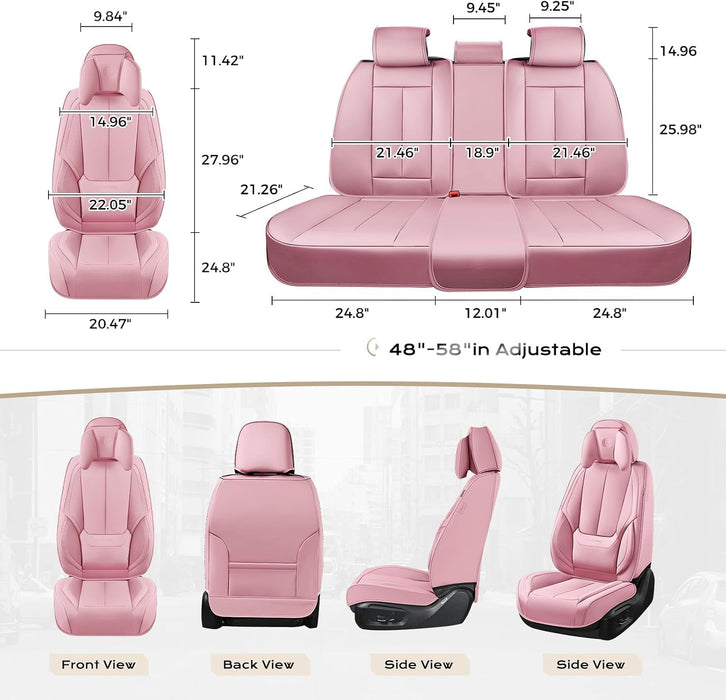 Universal Car Seat Covers Full Set – Waterproof Nappa Leather Seat Covers for Cars, SUVs & Trucks, Luxury Interior Protection with Head Pillows, Pink