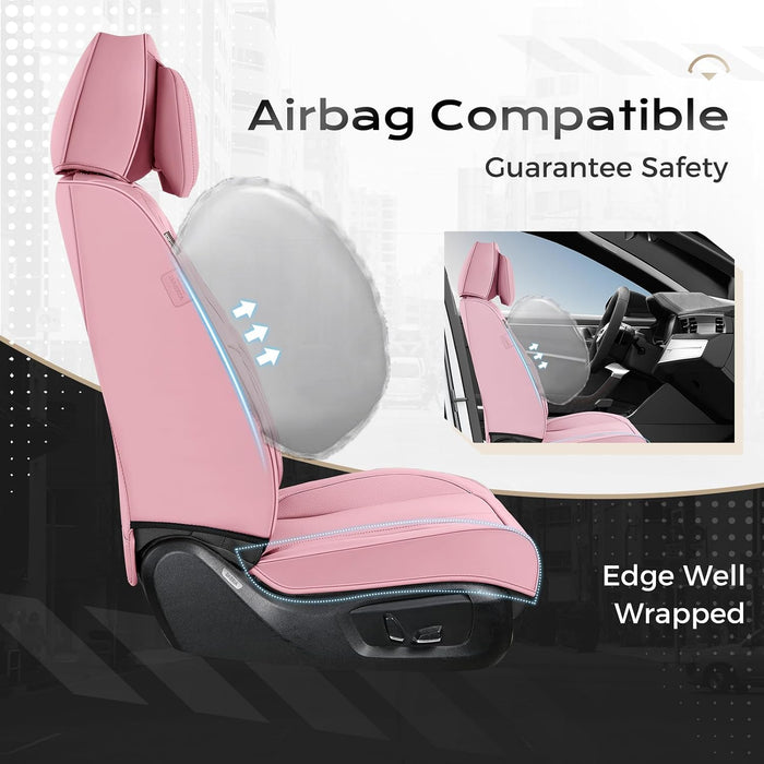 Universal Car Seat Covers Full Set – Waterproof Nappa Leather Seat Covers for Cars, SUVs & Trucks, Luxury Interior Protection with Head Pillows, Pink