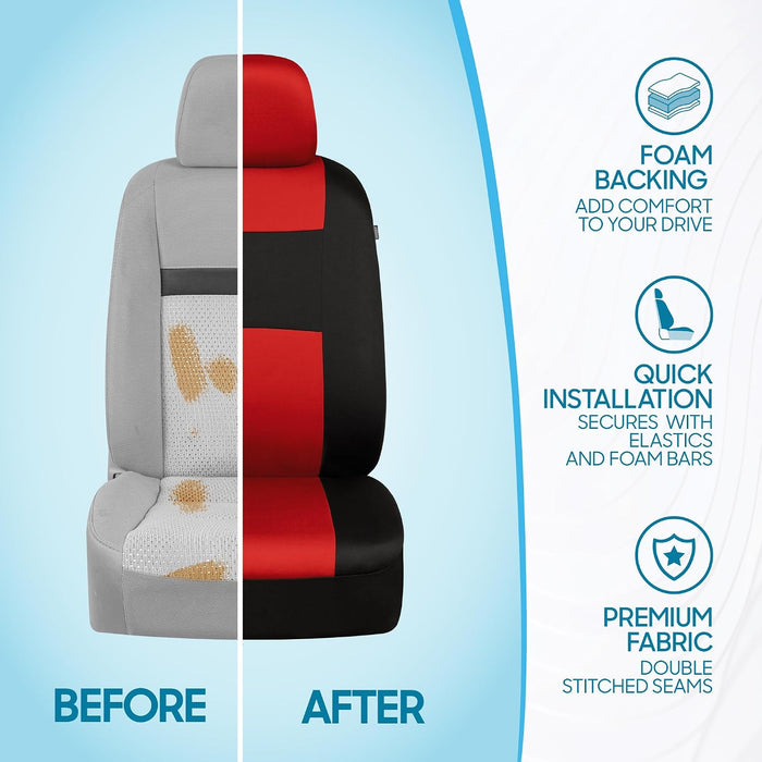 Revamp Your Ride with Our Stylish Red and Black PolyPro Car Seat Covers Full Set – Easy Installation for Front and Rear Seats in Trucks, Vans, and SUVs