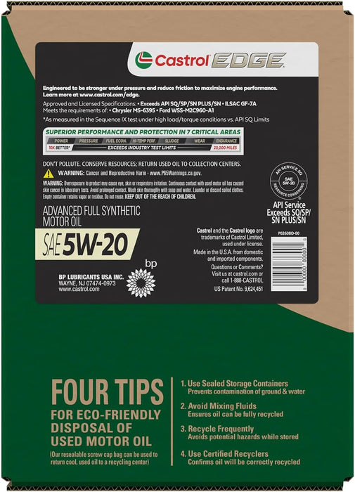 EDGE 5W-20 Advanced Full Synthetic Motor Oil, 5 Quarts, Eco Pack