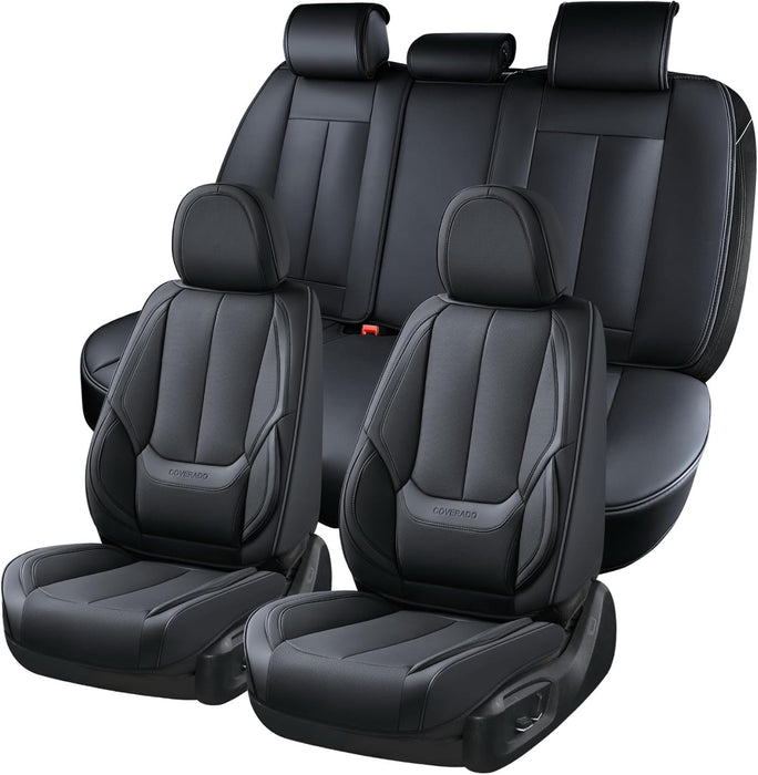 Seat Covers Full Set, Black Seat Covers for Cars 5 Seats, Car Seat Protector, Waterproof Nappa Leather Car Seat Cushion, Front and Rear Car Seat Cover Fit for Most Sedans SUV Pick-Up Truck