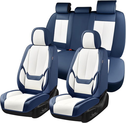 Premium Leather Car Seat Covers Full Set – Waterproof Universal Fit for Most Cars, SUVs & Trucks – Front & Rear Seat Protector – Black & White