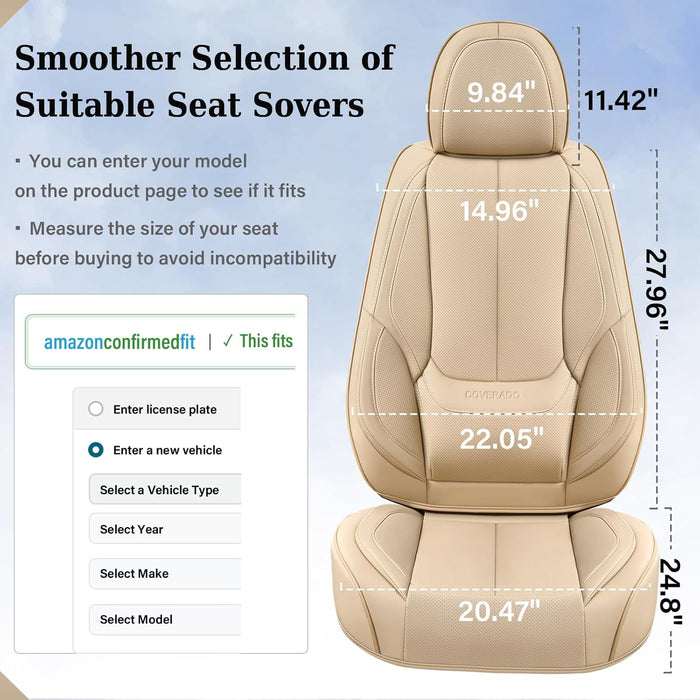 Universal Leather Car Seat Covers Full Set for Cars, SUVs & Trucks – Waterproof Front & Rear Seat Covers, Airbag Compatible, Beige, Fits Most Vehicles