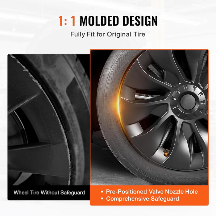 Tesla Model 3 Wheel Covers Hubcaps 18 Inch, 2017-2023 Model 3 Fully Fit Hubcap with Snap Set of 4 Same Side, Guard Tape & Valve Nozzle Hole, ABS & PC Hubcap with Less Wind Drag