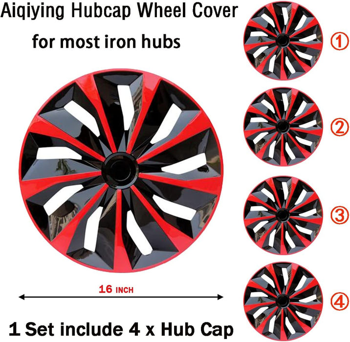 Hubcap Wheel Cover Replacement R16 Hub Caps Universal Wheel Rim Cover ABS Material Exterior Accessories for Car Truck SUV -Set of 4（16-Inch，Red-Black）