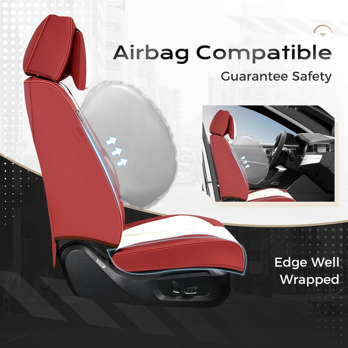 Transform Your Ride with Our Stylish 5-Piece Waterproof Nappa Leather Car Seat Cover Set - Universal Fit in Red & White with Head Pillow