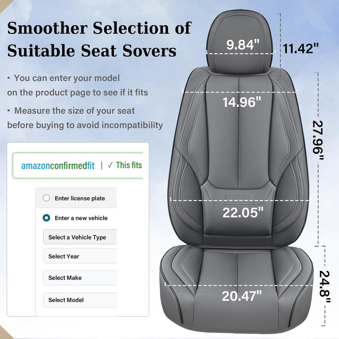 Car Seat Covers Full Set, Seat Covers for Cars, Gray Car Seat Protector Waterproof, Nappa Leather Car Seat Cushion, Car Seat Covers Front Seats and Back Fit for Most Cars