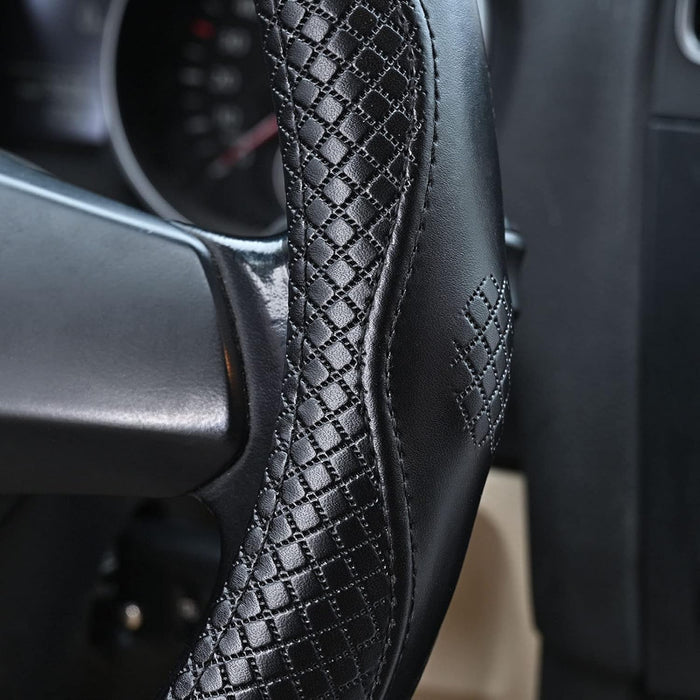 Heavy Duty Pure Cowhide Steering Wheel Cover, Black Genuine Leather Steering Wheel Cover Men Women Universal 14.5 to 15 Inch