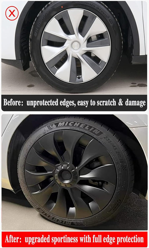Hubcap Wheel Cover Replacement Compatible with 2017-2023 Model 3 R18 Aero Hub，Uberturbine Style Wheel Rim Protector ABS Kit Accessories Improvement -Set of 4 without Center Stickers（18-Inch Black）