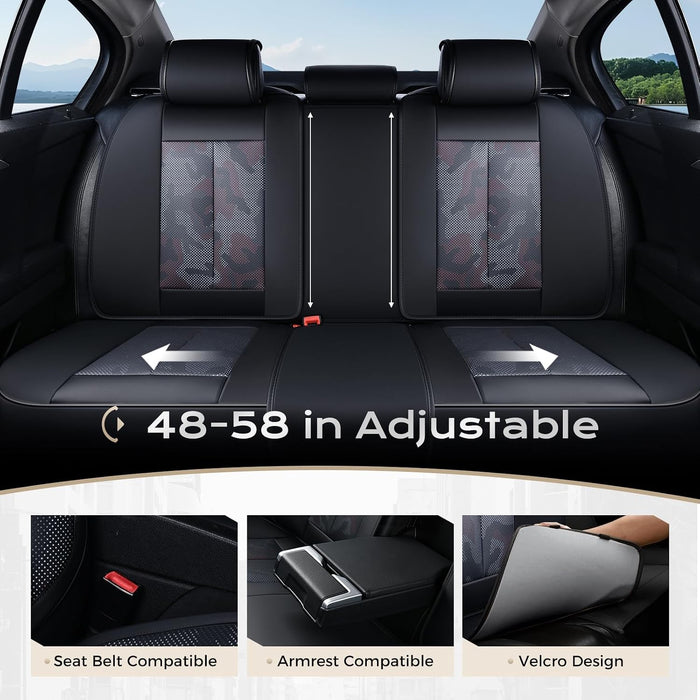 Leather Car Seat Covers Full Set – Waterproof Universal Seat Covers for Cars, SUVs & Trucks, Front & Rear Auto Seat Protector, Airbag Compatible, Black Camo