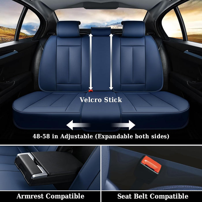 Premium Blue Leather Seat Covers Full Set for Cars - Universal Fit Front and Rear Protection with Waterproof and Stain Resistant Features