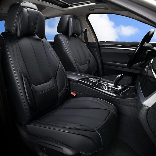 Car Seat Covers 5 Pieces, Full Set Universal Seat Covers for Cars, Waterproof Nappa Leather Auto Seat Protectors with Head Pillow, Car Interiors Fit for Most Sedans SUV Pick-Up Truck, Black