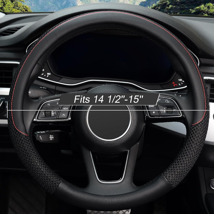 Steering Wheel Cover, Universal 15 Inch, Microfiber Leather Viscose, Breathable, Anti-Slip,Warm in Winter and Cool in Summer, Black