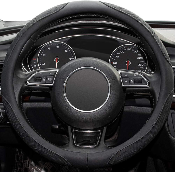 Car Steering Wheel Cover,14.5-15 Inch Black Universal Microfiber Leather Covers Breathable Anti-Slip Odorless Steering Wheels Accessories for Men Women