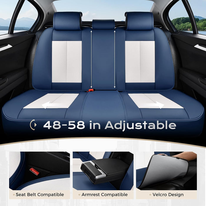 Premium Leather Car Seat Covers Full Set – Waterproof Universal Fit for Most Cars, SUVs & Trucks – Front & Rear Seat Protector – Black & White