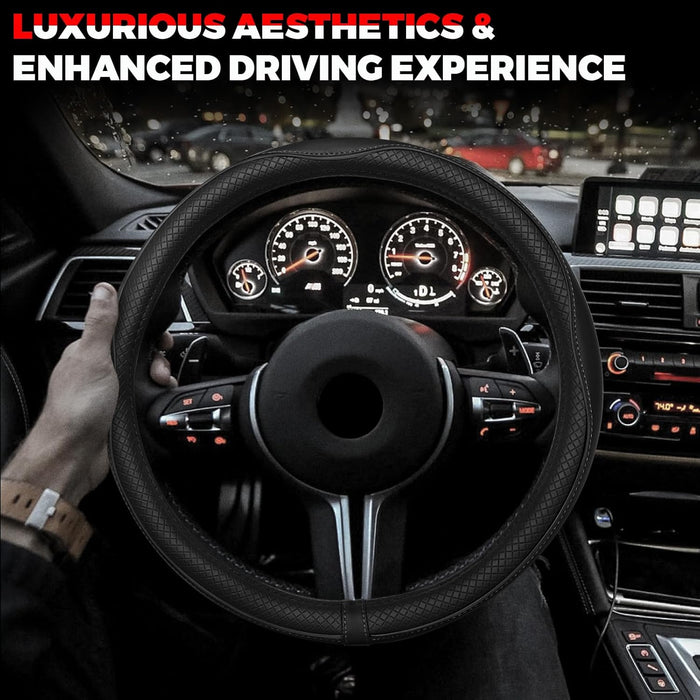 Car Steering Wheel Cover, Microfiber Leather Steering Wheel Covers with Anti-Slip Lining, Universal 14.5-15 Inchs Black