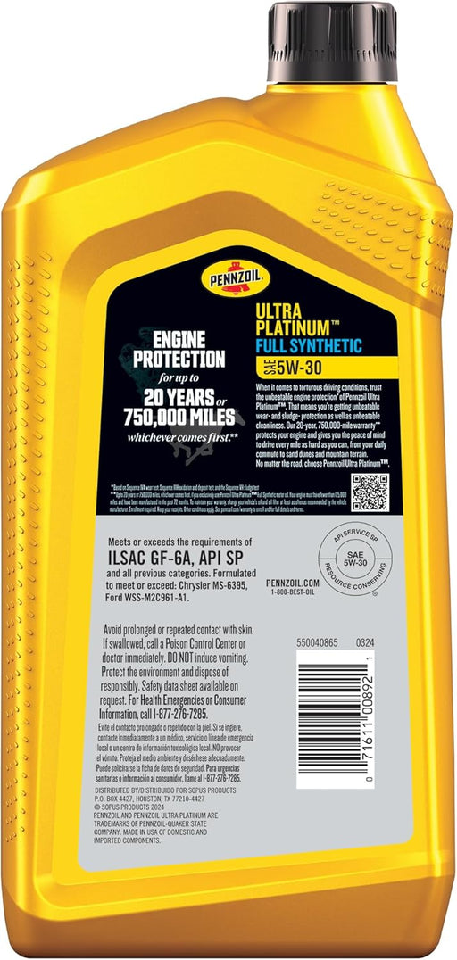 Ultra Platinum Full Synthetic 5W-30 Motor Oil, 1 Quart